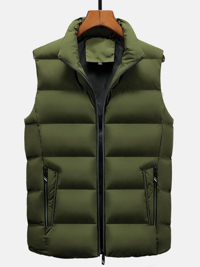 Gilet Matelassé Chaud Épais Sans Manches De Couleur Unie Pour Hommes Avec Poche