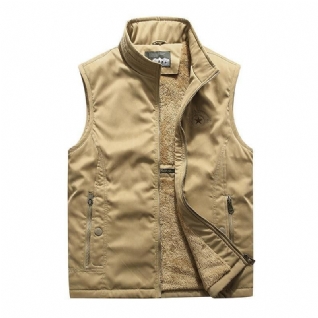 Gilet De Pêche Chaud Épaissi De Couleur Unie À Glissière Extérieure Pour Hommes