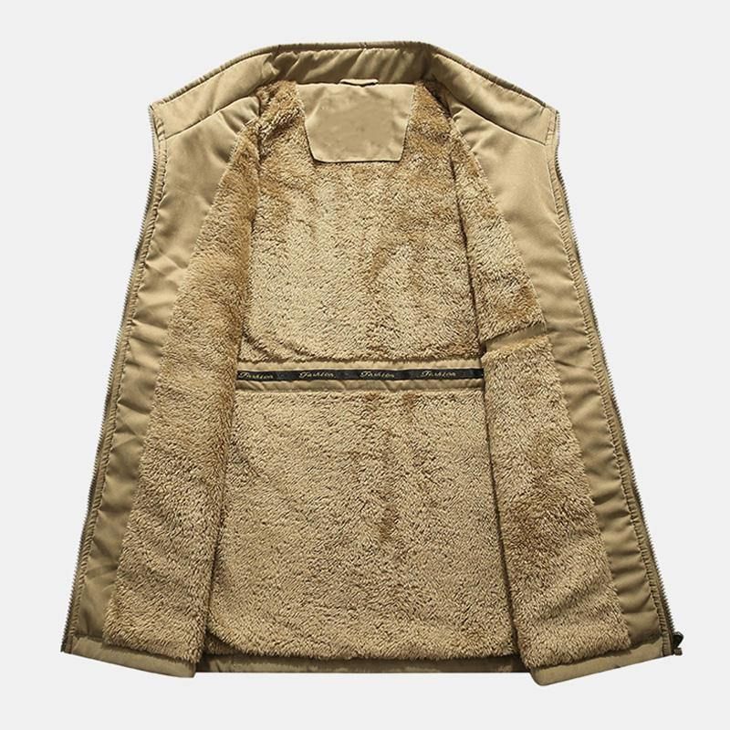 Gilet De Pêche Chaud Épaissi De Couleur Unie À Glissière Extérieure Pour Hommes