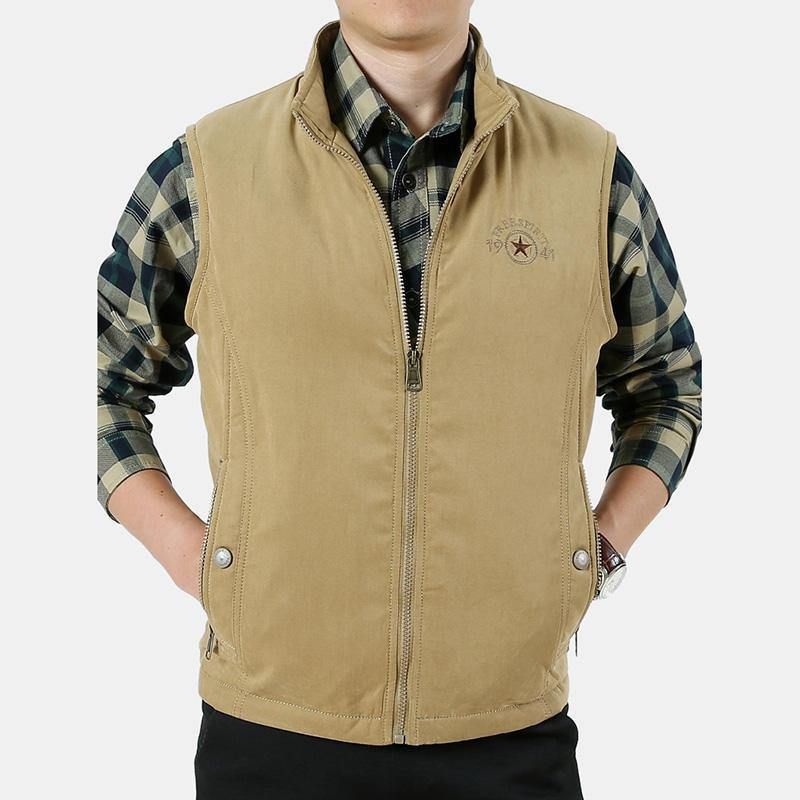 Gilet De Pêche Chaud Épaissi De Couleur Unie À Glissière Extérieure Pour Hommes