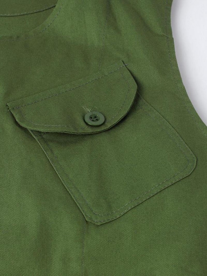 Gilets D'extérieur Sans Manches Boutonnés À Plusieurs Poches De Couleur Unie Pour Hommes