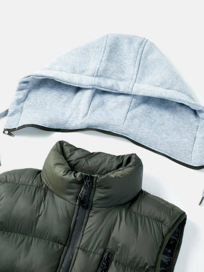 Gilets Sans Manches Rembourrés Chauds À Capuche Amovibles De Couleur Unie Pour Hommes