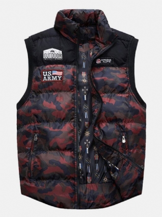 Hommes Camo Zipper Front Hiver Épaissir Stand Col Casual Gilet Chaud