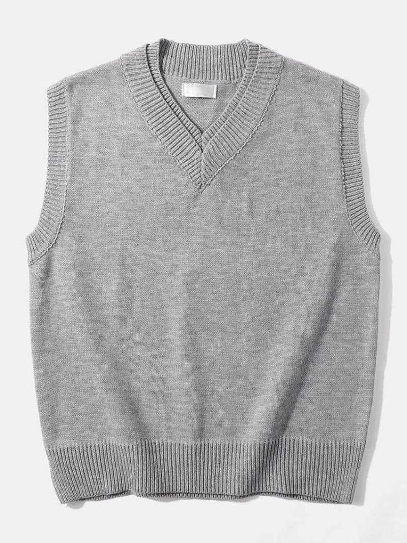 Pull En Tricot De Coton Décontracté Sans Manches À Col En V Pour Hommes