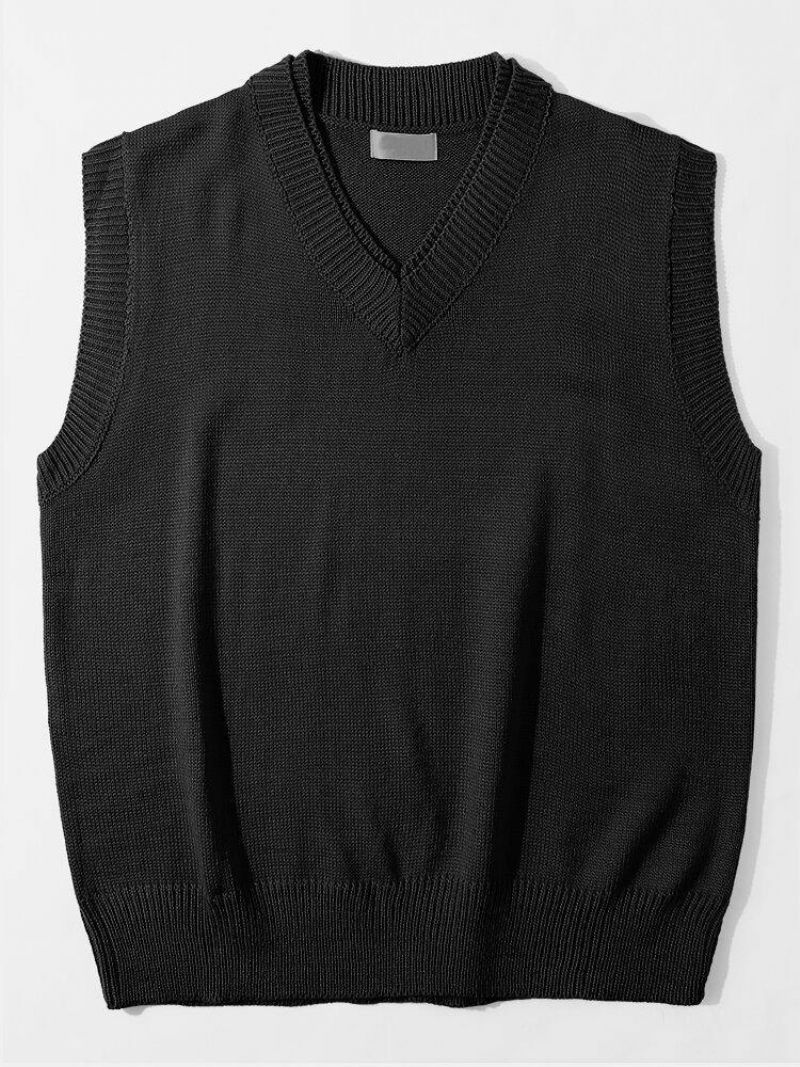 Pull En Tricot De Coton Décontracté Sans Manches À Col En V Pour Hommes