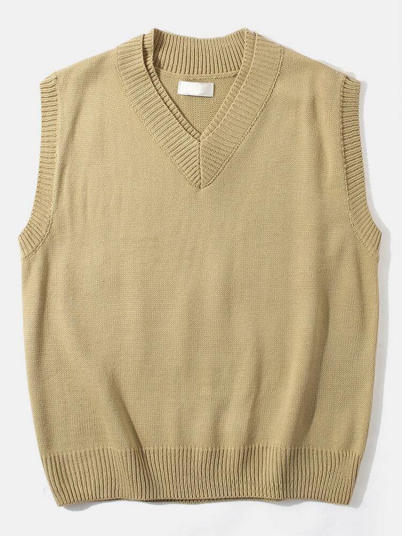 Pull En Tricot De Coton Décontracté Sans Manches À Col En V Pour Hommes