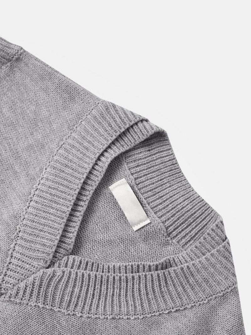 Pull En Tricot De Coton Décontracté Sans Manches À Col En V Pour Hommes