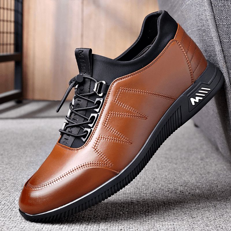 Chaussures En Cuir Décontractées Pour Hommes En Cuir De Vachette Respirant À Fond Souple À Lacets