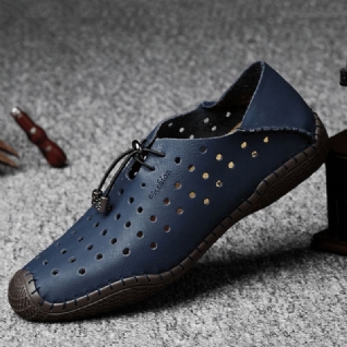 Hommes En Cuir Couture À La Main Respirant Évider Doux Confortable Conduite Chaussures Décontractées