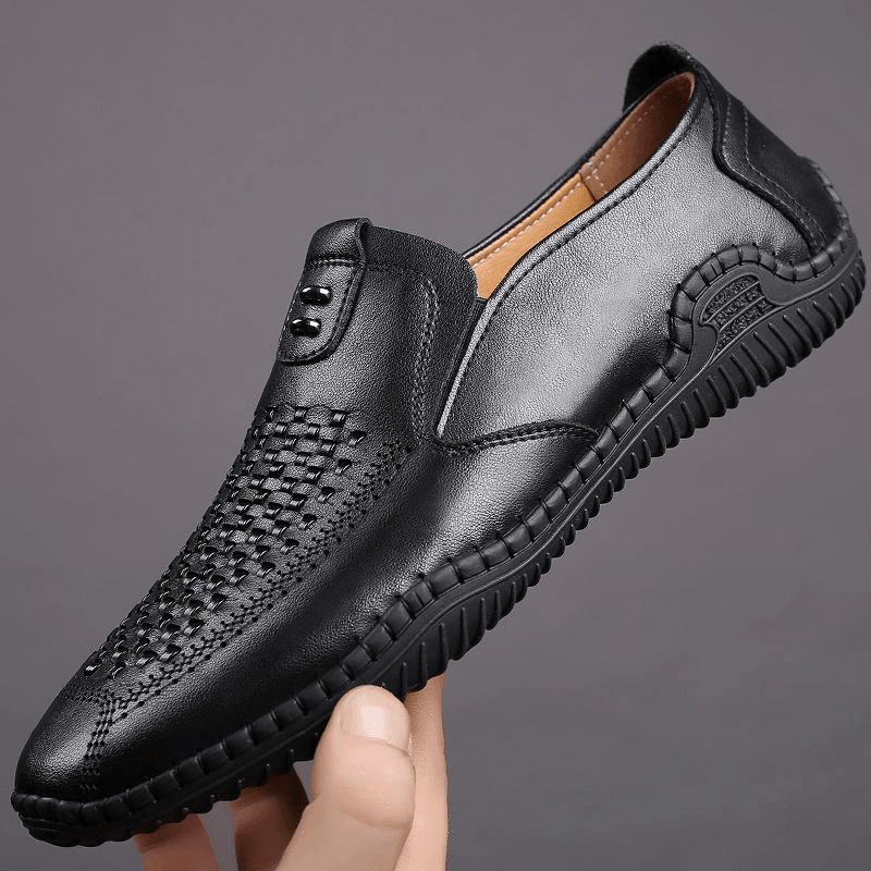 Hommes Microfibre Évider Respirant Couture À La Main Fond Souple Sans Lacet Chaussures Décontractées