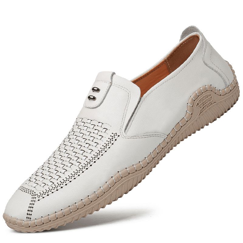 Hommes Microfibre Évider Respirant Couture À La Main Fond Souple Sans Lacet Chaussures Décontractées