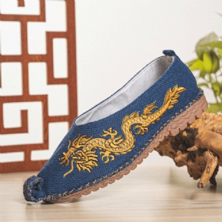 Hommes Respirant Antidérapant Vieux Peking Dragon Broderie Confortable Casual Chaussures En Lin