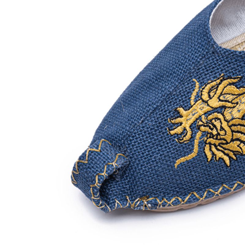 Hommes Respirant Antidérapant Vieux Peking Dragon Broderie Confortable Casual Chaussures En Lin