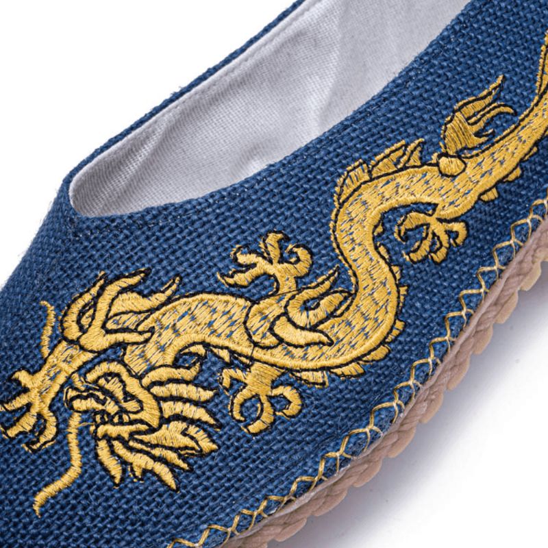 Hommes Respirant Antidérapant Vieux Peking Dragon Broderie Confortable Casual Chaussures En Lin