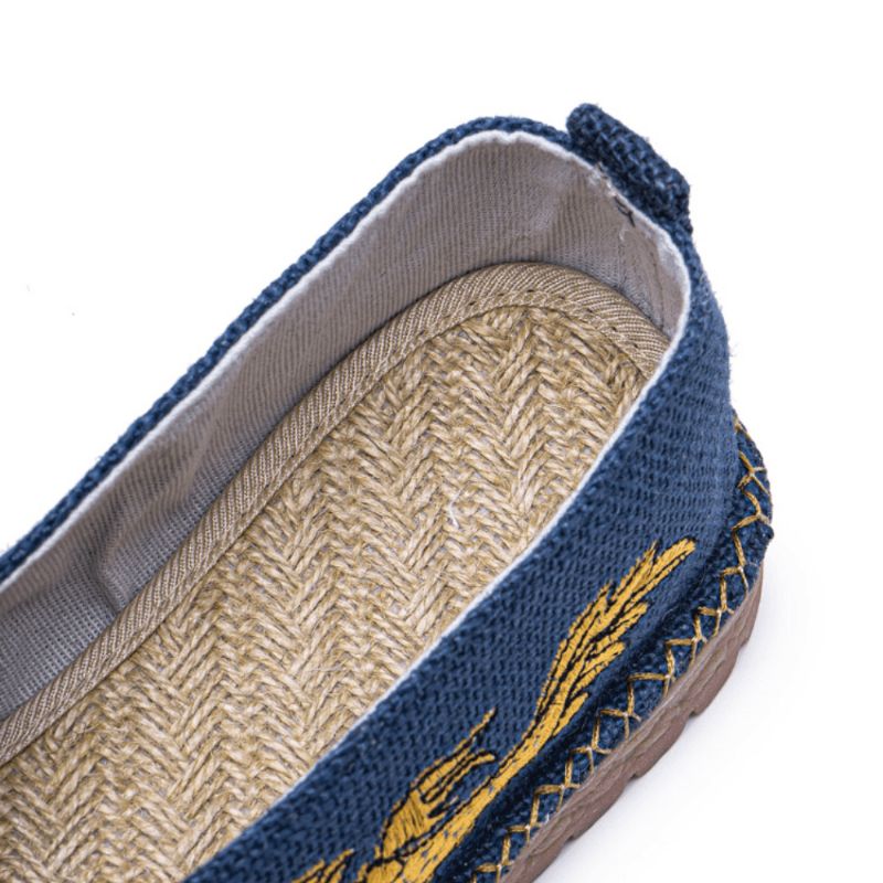 Hommes Respirant Antidérapant Vieux Peking Dragon Broderie Confortable Casual Chaussures En Lin