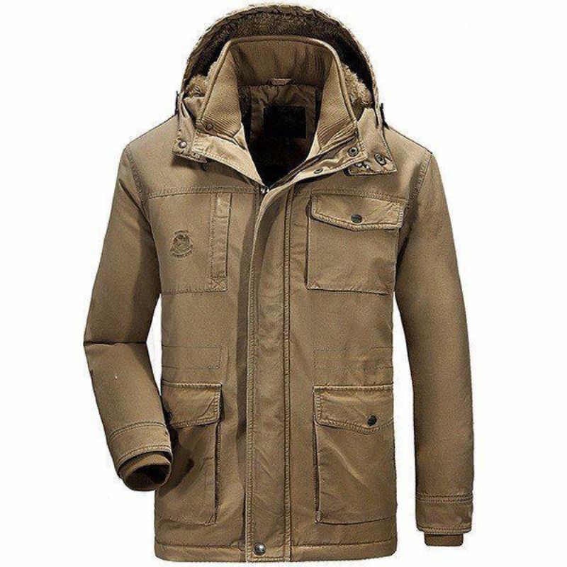 Hiver Velours Plus Épais Chaud Amovible Capuche Coton Hommes Veste Parkas