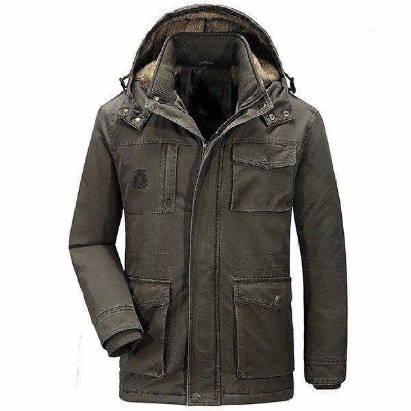 Hiver Velours Plus Épais Chaud Amovible Capuche Coton Hommes Veste Parkas