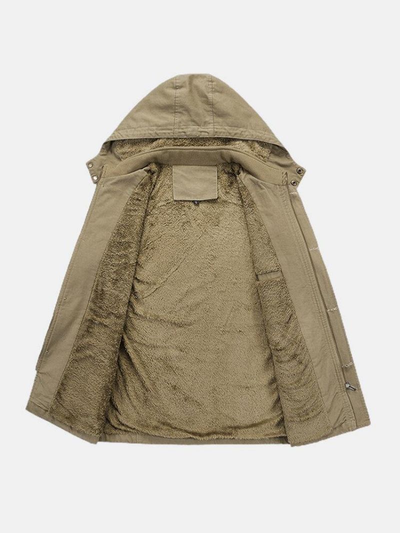 Parka Chaude Mi-longue Doublée En Polaire Épaisse Pour Hommes Avec Capuche Amovible