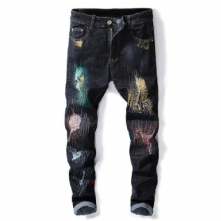 Impression Hip-hop Design Trous Colorés Jeans