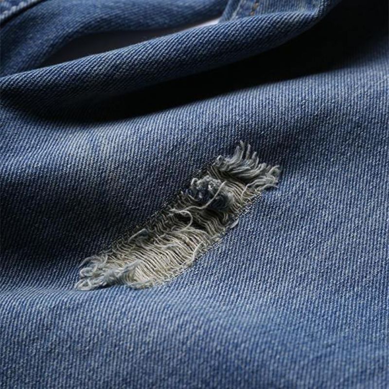 Jean Slim Boutonné Droit Bleu Clair Vintage Holes Pour Homme