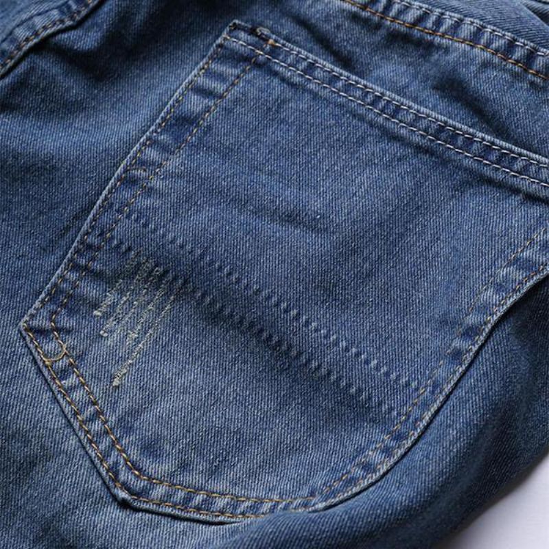 Jean Slim Boutonné Droit Bleu Clair Vintage Holes Pour Homme