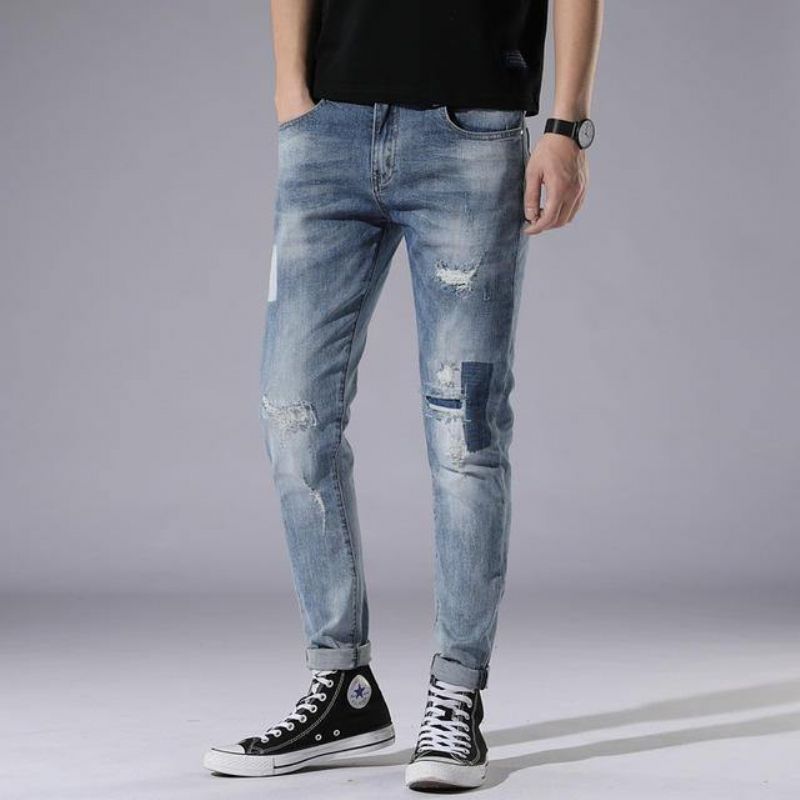 Jeans Trou Bleu Clair Pour Hommes