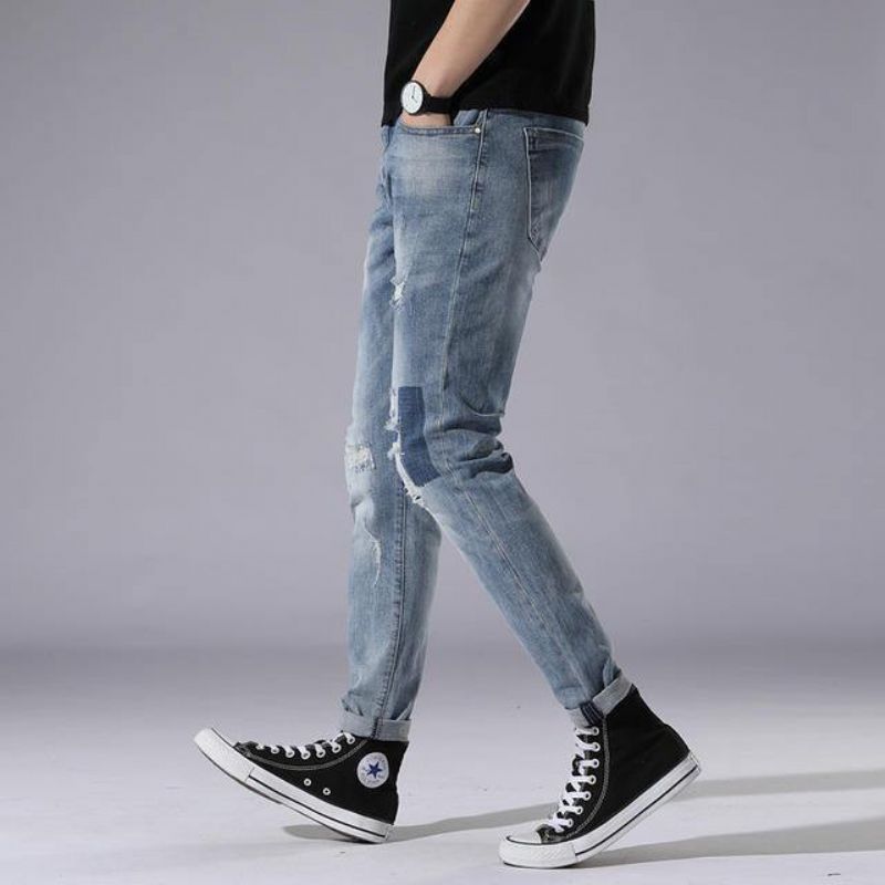 Jeans Trou Bleu Clair Pour Hommes