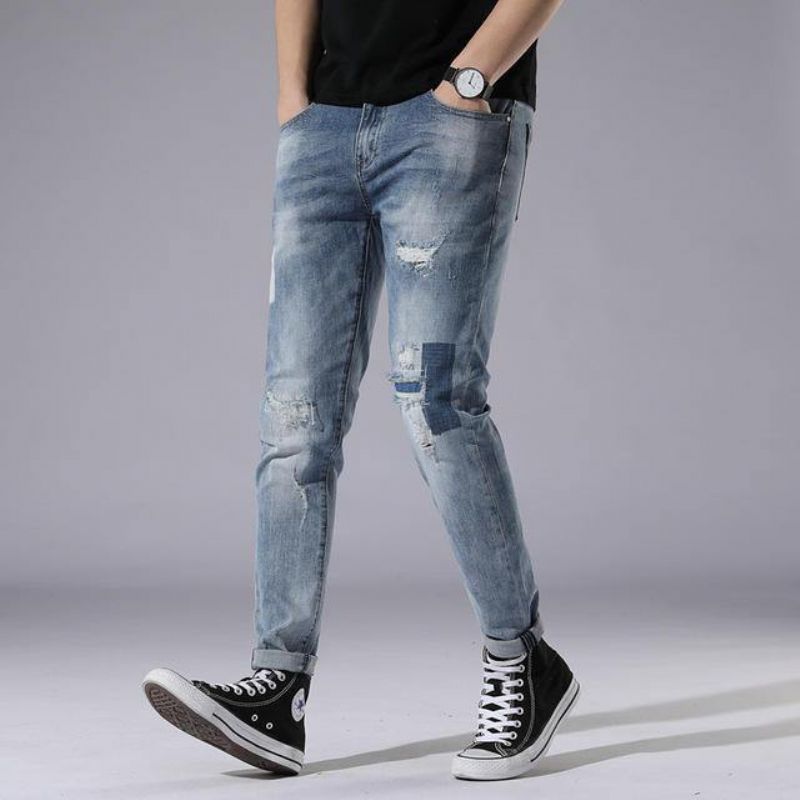 Jeans Trou Bleu Clair Pour Hommes