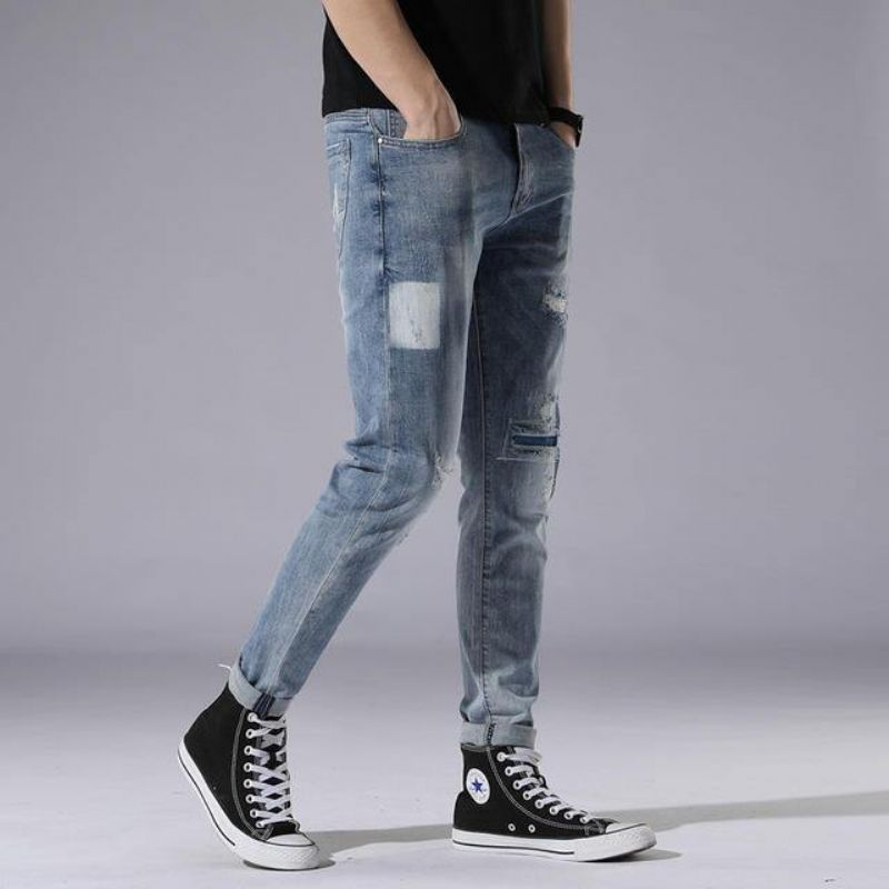 Jeans Trou Bleu Clair Pour Hommes