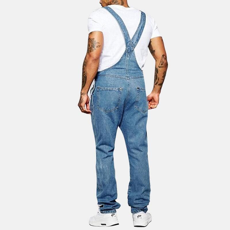 Pantalon À Bretelles Décontracté En Denim Déchiré À La Mode Pour Hommes