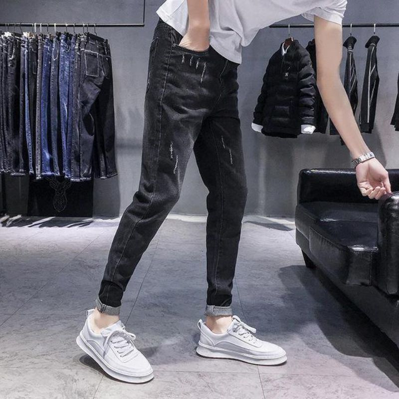 Saison Nouveaux Jeans Élastiques Pour Hommes Casual Slim Feet Pantalons Tendance Pantalons Longs Pour Hommes