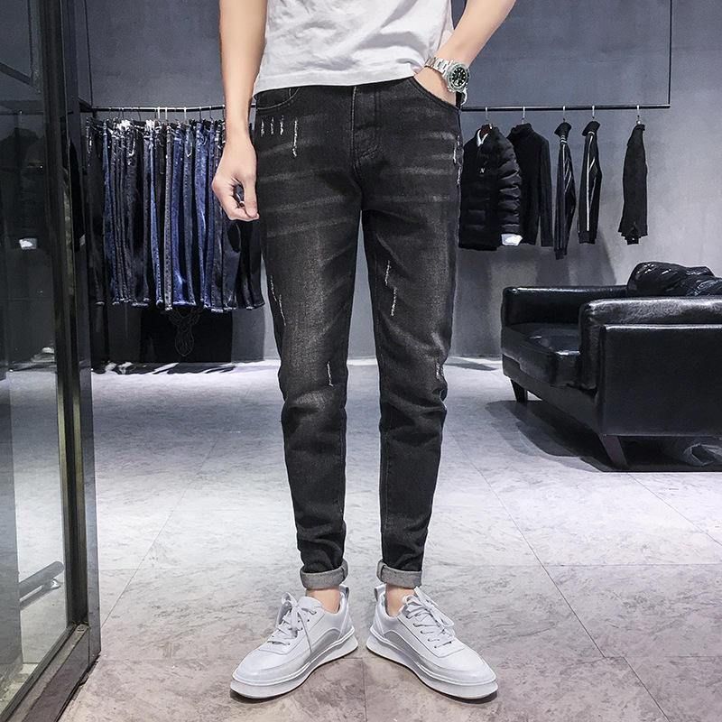 Saison Nouveaux Jeans Élastiques Pour Hommes Casual Slim Feet Pantalons Tendance Pantalons Longs Pour Hommes