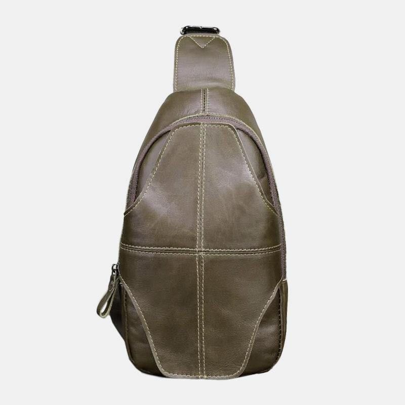 Hommes En Cuir Véritable Antivol Rétro Décontracté Affaires Sac À Bandoulière Sac De Poitrine Sac À Bandoulière