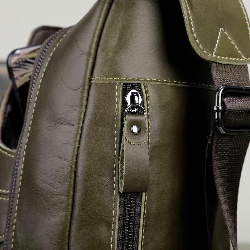 Hommes En Cuir Véritable Antivol Rétro Décontracté Affaires Sac À Bandoulière Sac De Poitrine Sac À Bandoulière