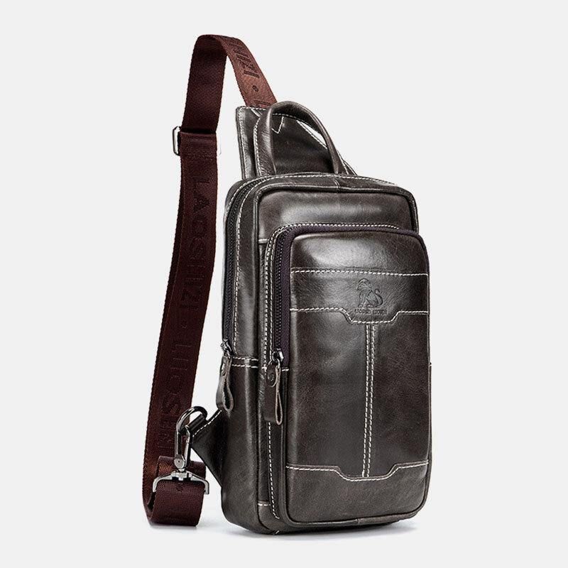 Hommes En Cuir Véritable Cuir Ciré Cuir De Vachette Rétro Mode Affaires Poitrine Sac Sac À Bandoulière