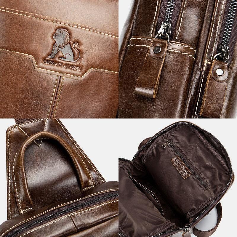 Hommes En Cuir Véritable Cuir Ciré Cuir De Vachette Rétro Mode Affaires Poitrine Sac Sac À Bandoulière