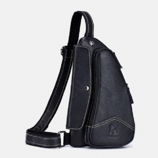 Hommes En Cuir Véritable Vachette Forme Triangle Mode Rétro Affaires Sac À Bandoulière Poitrine Sac