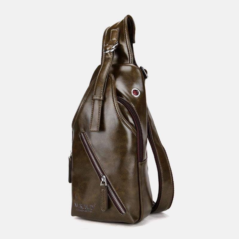 Hommes Faux Cuir Huile Cuir Affaires Décontracté Voyage Étanche Sac À Bandoulière Poitrine Sac