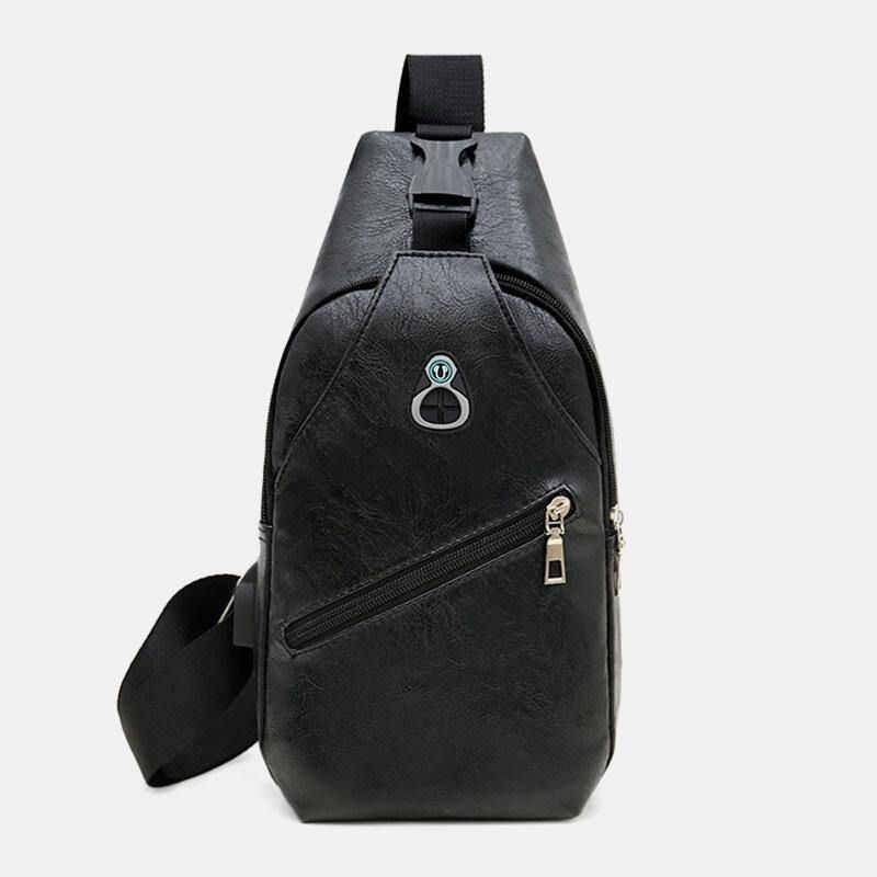 Hommes Faux Cuir Usb Recharge Écouteur Voyage Rétro Affaires Poitrine Sac Bandoulière Sac