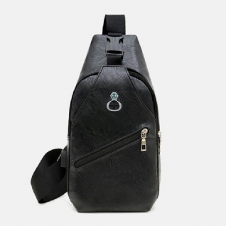 Hommes Faux Cuir Usb Recharge Écouteur Voyage Rétro Affaires Poitrine Sac Bandoulière Sac