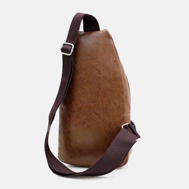 Hommes Faux Cuir Usb Recharge Écouteur Voyage Rétro Affaires Poitrine Sac Bandoulière Sac