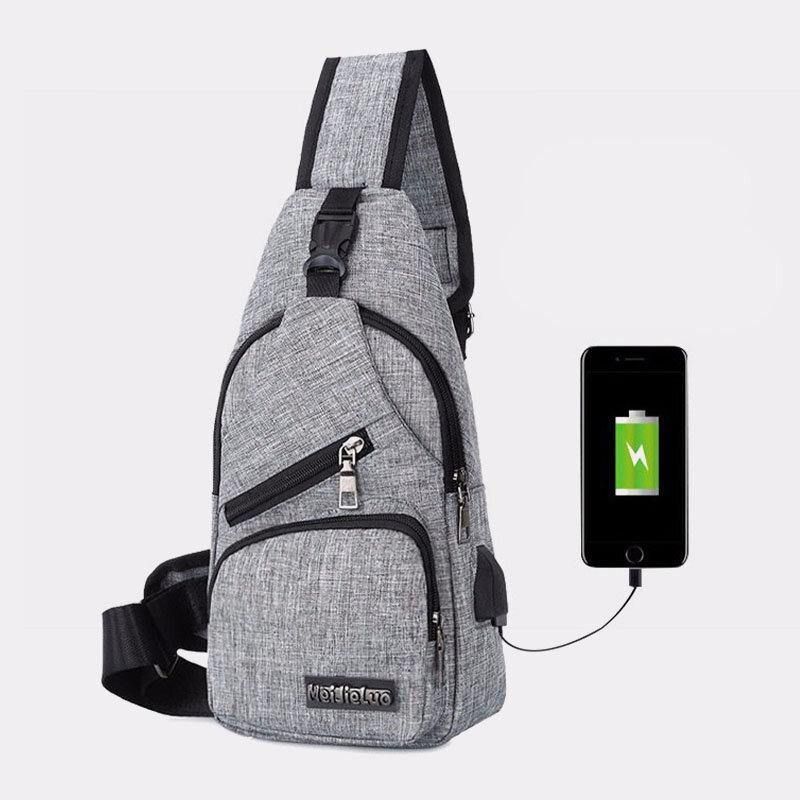 Hommes Oxford Tissu Usb Charge Multi-poches Grande Capacité Sac De Poitrine Étanche Sac À Bandoulière