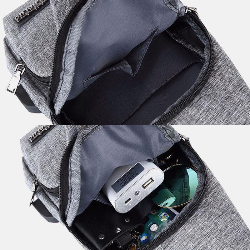 Hommes Oxford Tissu Usb Charge Multi-poches Grande Capacité Sac De Poitrine Étanche Sac À Bandoulière