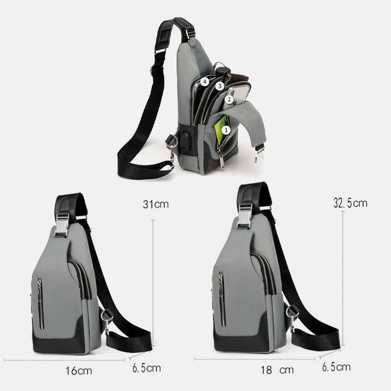 Hommes Oxford Usb Charge Étanche Décontracté Extérieur Sac À Bandoulière Sac De Poitrine Sac À Bandoulière