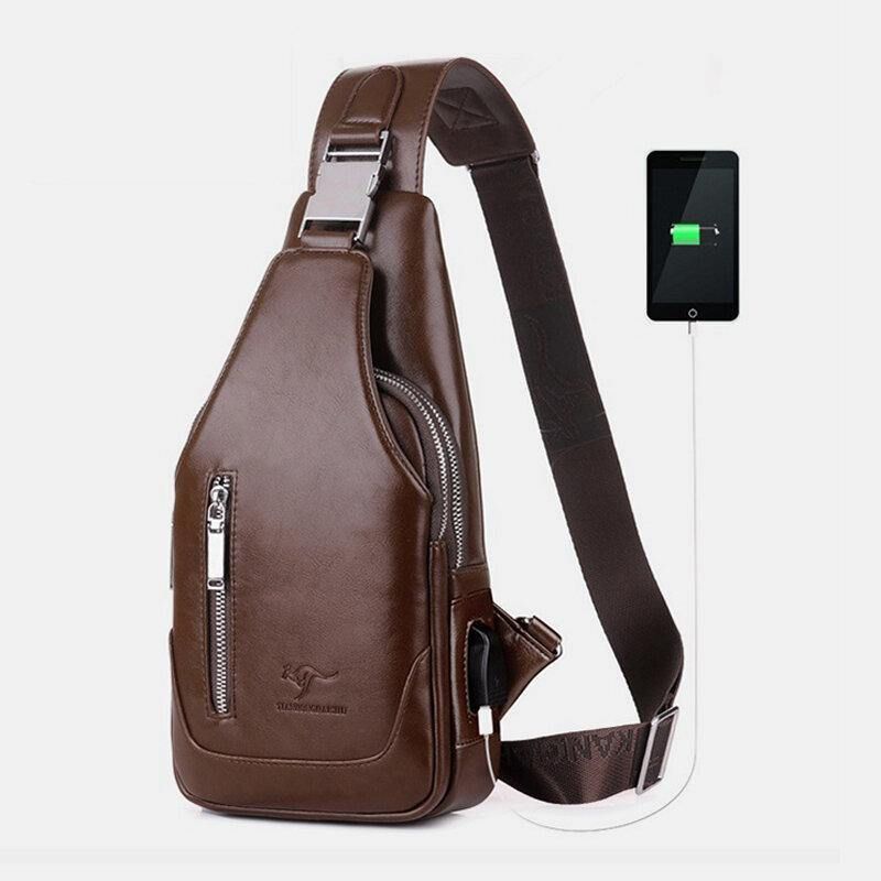 Hommes Pu Cuir Affaires Décontracté Extérieur Étanche Multi-transport Sac À Bandoulière Sac À Bandoulière Sac De Poitrine Avec Chargement Usb