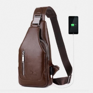 Hommes Pu Cuir Affaires Décontracté Extérieur Étanche Multi-transport Sac À Bandoulière Sac À Bandoulière Sac De Poitrine Avec Chargement Usb