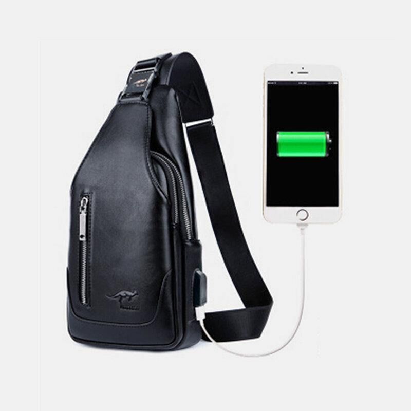 Hommes Pu Cuir Affaires Décontracté Extérieur Étanche Multi-transport Sac À Bandoulière Sac À Bandoulière Sac De Poitrine Avec Chargement Usb