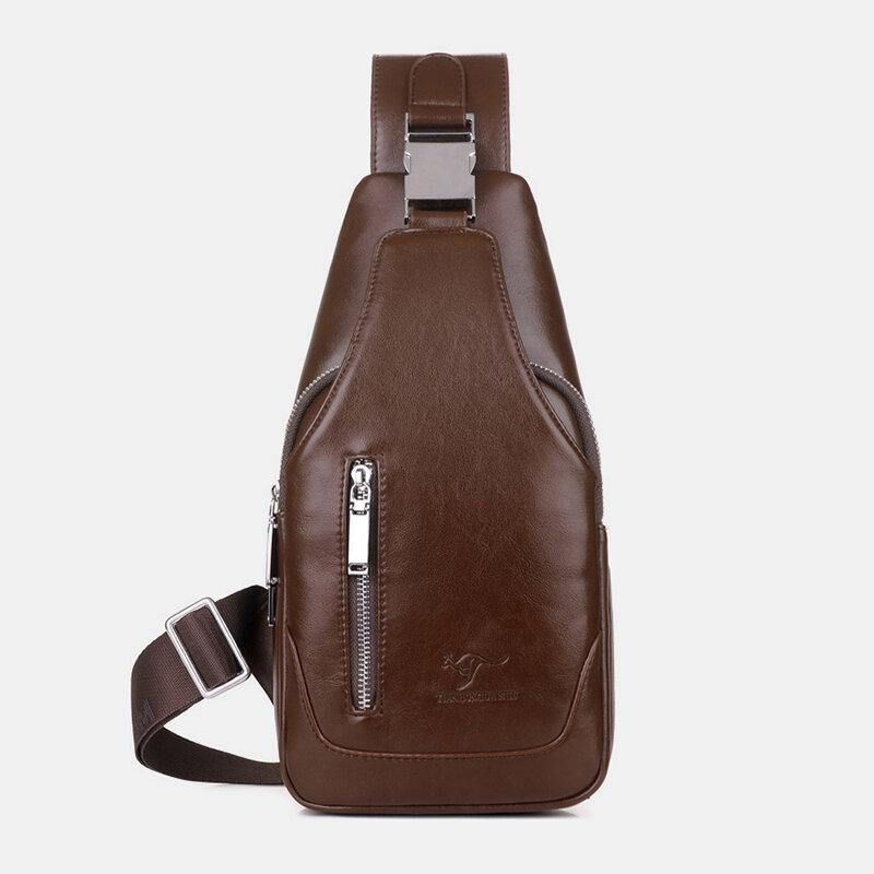 Hommes Pu Cuir Affaires Décontracté Extérieur Étanche Multi-transport Sac À Bandoulière Sac À Bandoulière Sac De Poitrine Avec Chargement Usb