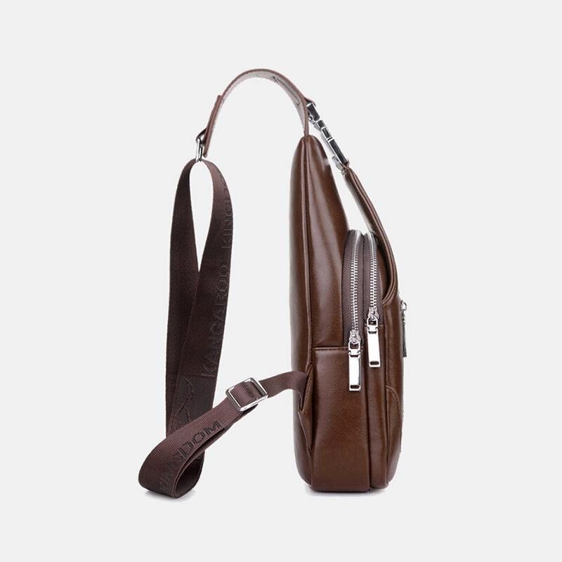 Hommes Pu Cuir Affaires Décontracté Extérieur Étanche Multi-transport Sac À Bandoulière Sac À Bandoulière Sac De Poitrine Avec Chargement Usb