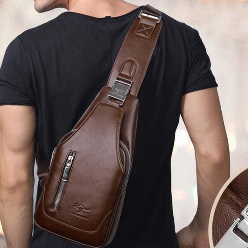 Hommes Pu Cuir Affaires Décontracté Extérieur Étanche Multi-transport Sac À Bandoulière Sac À Bandoulière Sac De Poitrine Avec Chargement Usb